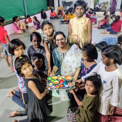 Children presenting hand-painted festival lamps